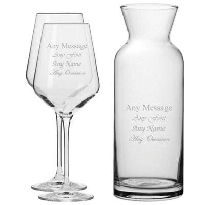  - Personalised Infinity Engraved Glass Village Carafe With 2 Wine Glasses 390Ml