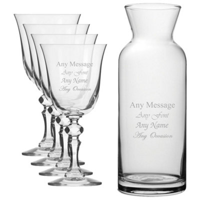  - Personalised Engraved Jasmine Crystal Glass Wine Glasses And Village Carafe Set 220Ml