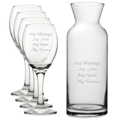  - Personalised Engraved Glass 4 Pure Wine Glasses And Village Carafe 310Ml