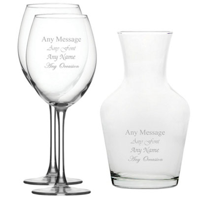  - Personalised Enoteca Engraved Glass Wine Glasses And Vin Carafe Set Of 2 500Ml