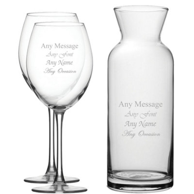  - Personalised Engraved Enoteca Glass Wine Glasses With Village Carafe Set 550Ml