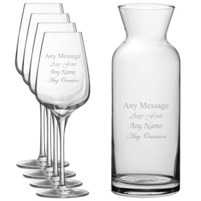  - Personalised Engraved Glass 4 Sublym Wine Glasses And Village Carafe 450Ml