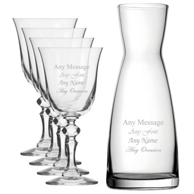 - Personalised Engraved Crystal Wine Glasses And Contemporary Carafe Set For Couple