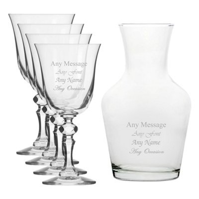  - Personalised Engraved Crystal Jasmine Wine Glasses Set Of 4 With 1L Carafe