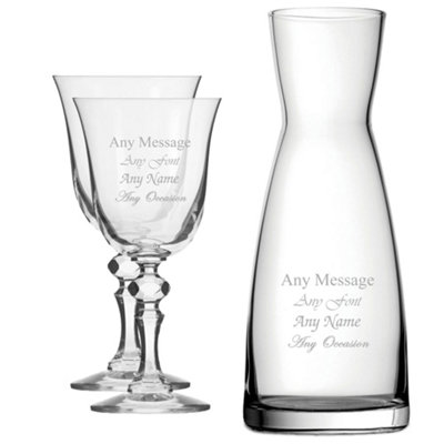  - Personalised Engraved Crystal Jasmine Wine Glasses And Contemporary Glass Carafe 220Ml