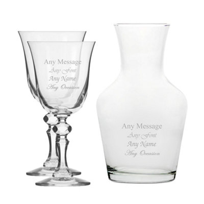 - Personalised Engraved Crystal Jasmine Wine Glasses And 1 Litre Carafe Set For