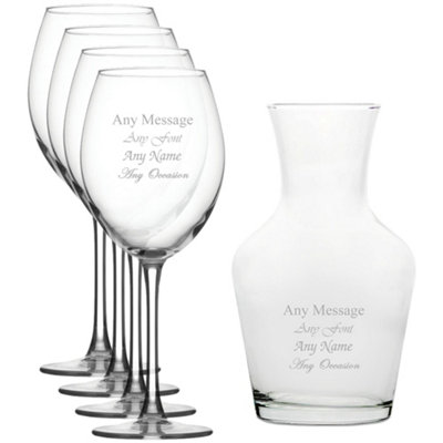  - Personalised Engraved Glass Enoteca Wine Glasses With 500Ml Vin Carafe Set Of 4