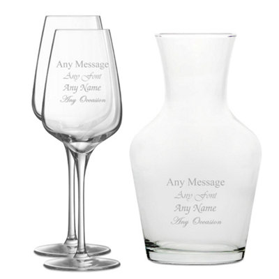  - Personalised Engraved Sublym Wine Glasses And 1 Litre Vin Carafe Set