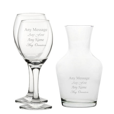  - Personalised Engraved Glass Wine Glasses And Vin Carafe Set 500Ml