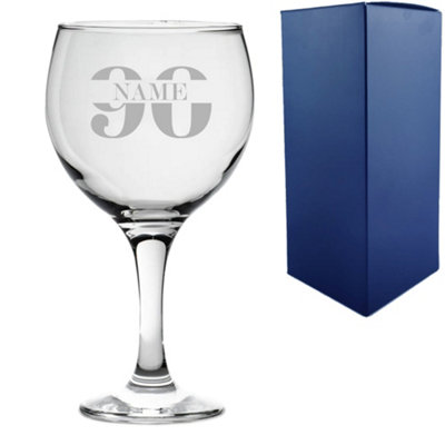  - Personalised Engraved Gin Balloon Cocktail Glass Name 90 Design