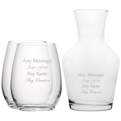  - Personalised Engraved Stemless Wine Glass And 500Ml Vin Carafe Set Of 2