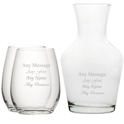  - Personalised Engraved Stemless Wine Glasses And 1 Litre Vin Carafe Set