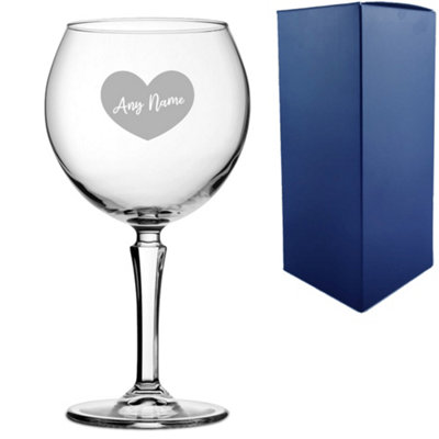  - Personalised Engraved Hudson Gin Balloon Cocktail Glass Name Heart Design