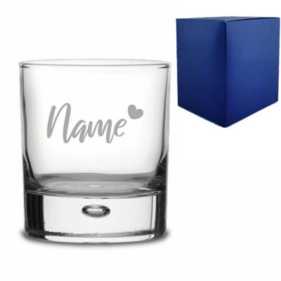  - Personalised Engraved Bubble Whisky Glass Tumbler Name And Heart Design
