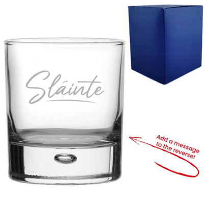  - Personalised Engraved Whisky Glass With Slainte Script Design And Reverse Message