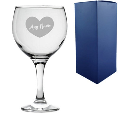  - Personalised Engraved Gin Balloon Cocktail Glass Name Heart Design