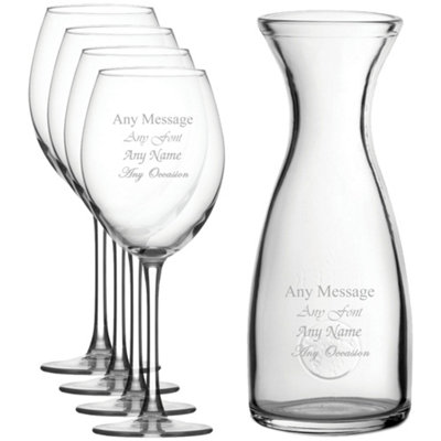  - Personalised Engraved Enoteca Glass Carafe Set With 4 Wine Glasses 1 Litre 550Ml