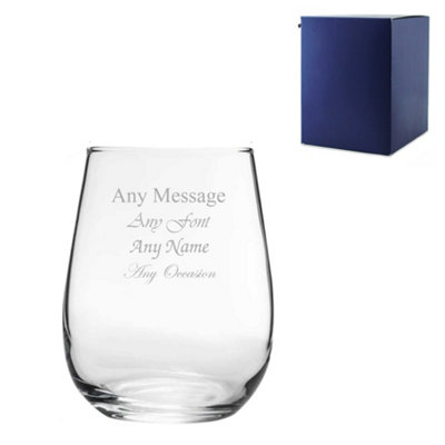  - Personalised Engraved 360Ml Corto Stemless Wine Glass Gift Box