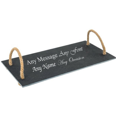  - Personalised Engraved Slate Serving Tray With Vintage Rope Handles