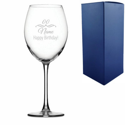  - Personalised Engraved Enoteca Wine Glass Flourish Birthday Design