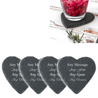  - Personalised Engraved Set Of 4 Heart Shape Slate Coasters