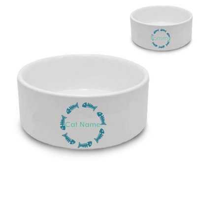  - Personalised Cat Bowl With Fish Design 15 X 5.5Cm