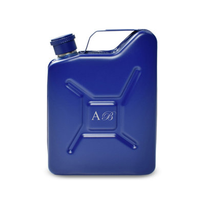  - Personalised Engraved Blue Jerry Can Hip Flask With Initials