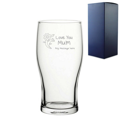  - Personalised Engraved With Love You Mum Flower Design 20Oz Pint Glass