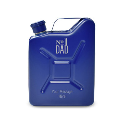  - Personalised Engraved Blue Jerry Can Hip Flask With No.1 Dad Design