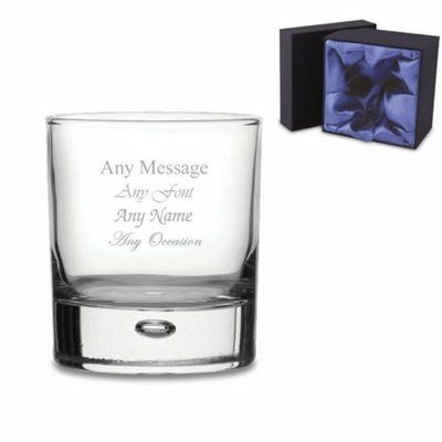  - Personalised Blue Bubble Glass Engraved Whisky Tumbler With Satin Lined Gift Box 330Ml