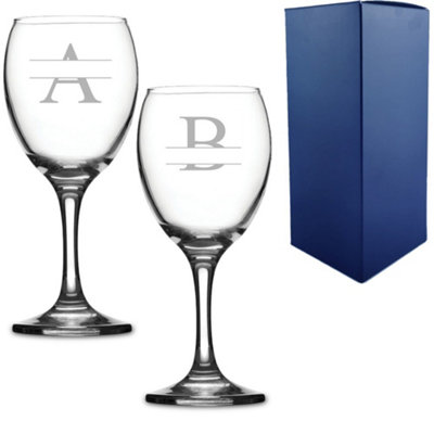  - Personalised Engraved Novelty 9Oz Imperial Wine Glass Name And Initial Design