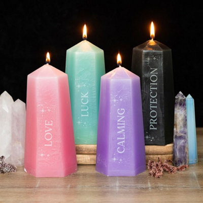  - Protection Crystal Candle With Rough Black Obsidian