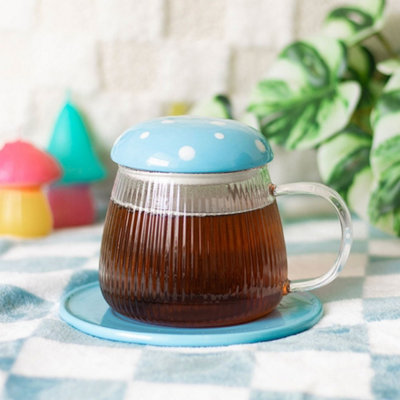  - Blue Glass Mushroom Mug And Saucer