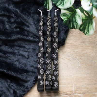  - Set Of 3 Black Magic Pentagram Taper Candles