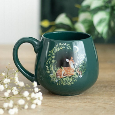  - Green Fawn Rounded Ceramic Mug 14 X 10.5 X 9.5Cm