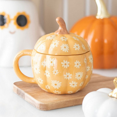  - Groovy Floral Pumpkin Lidded Mug