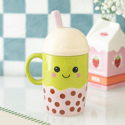  - Kawaii Bubble Tea Ceramic Lidded Mug 11 X 8.3 X 18Cm