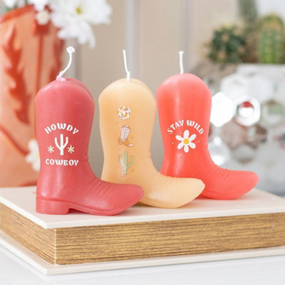  - Pink Cowboy Boot Wax Candles 28.5 X 3.5 X 12.5Cm Set Of 3