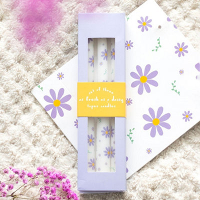  - Set Of 3 Purple Daisy Taper Candles