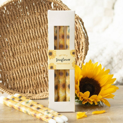  - Set Of 3 Sunflower Taper Candles