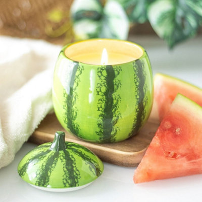  - Watermelon Shaped Ceramic Candle Jar 10 X 10 X 12Cm
