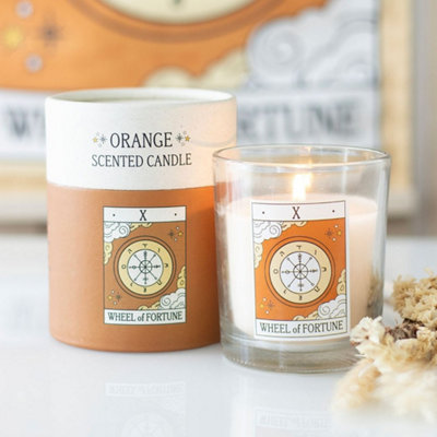  - Wheel Of Fortune Vintage Tarot Orange Candle