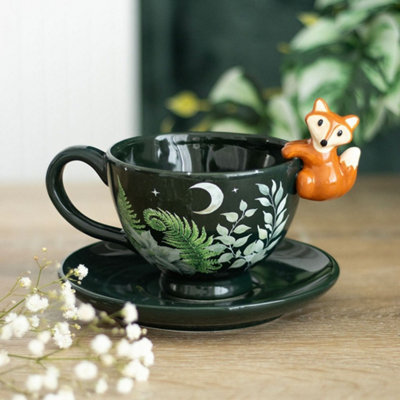  - Green Forest Ceramic Teacup With Fox 17 X 15 X 12Cm