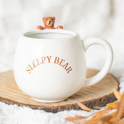  - White Rounded Ceramic Sleepy Bear Mug 13.5 X 11 X 10.5Cm