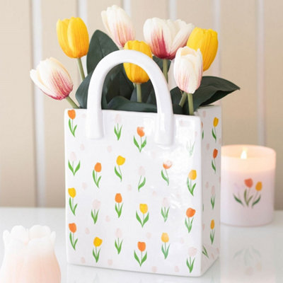  - Tulip Print Ceramic Bag Shaped Flower Vase