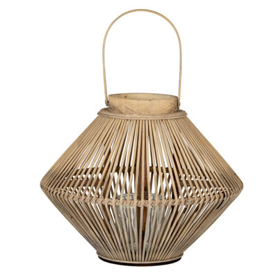  - Cone Wicker Lantern With Glass Holder