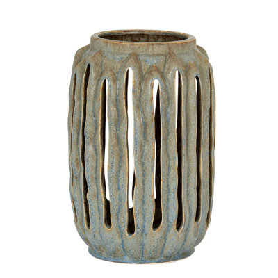  - Blue-Grey Cylindrical Ceramic Lantern Candle Holder 27 X 18 X 18Cm