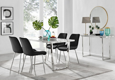 Furniturebox Uk Kylo White Marble Effect Dining Table & 4 Black Pesaro Silver Leg Chairs from B&Q