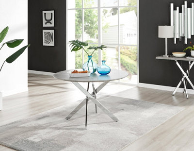 Furniturebox Novara 120Cm 4-6 Seater Concrete Effect Round Wooden Dining Table With Chrome Legs Grey/Silver