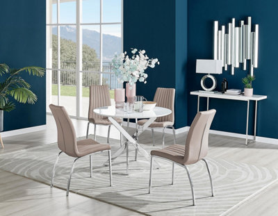 Furniturebox Uk Novara White High Gloss Round Dining Table & 4 Cappuccino Isco Chairs from B&Q